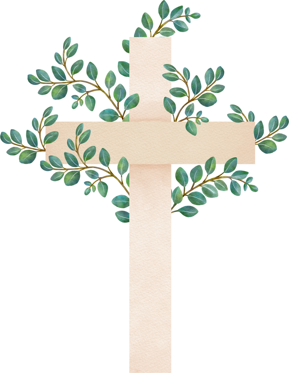 Easter Cross Green Leaves.Watercolor illustration.Jesus cross.